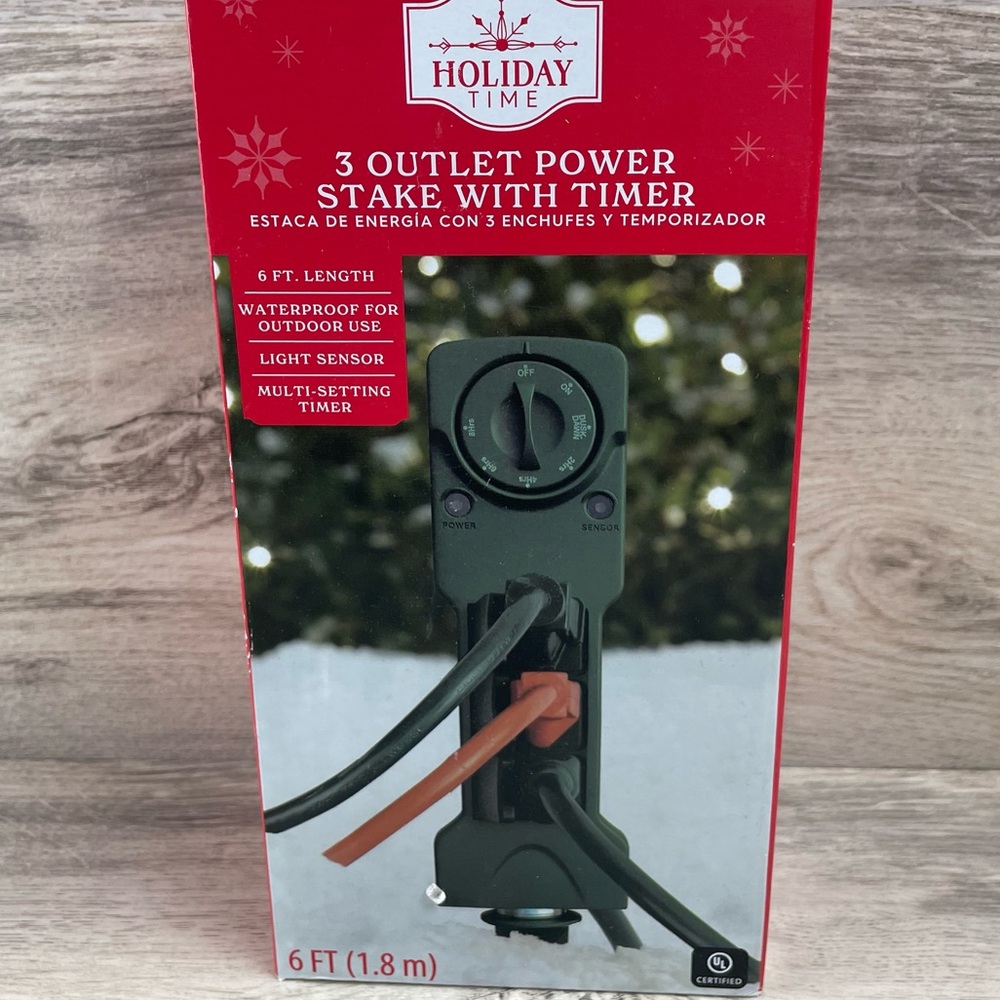 Holiday Time 3 Outlet Power Stake w/Timer 6' Waterproof/Light Sensor/Multi-Set